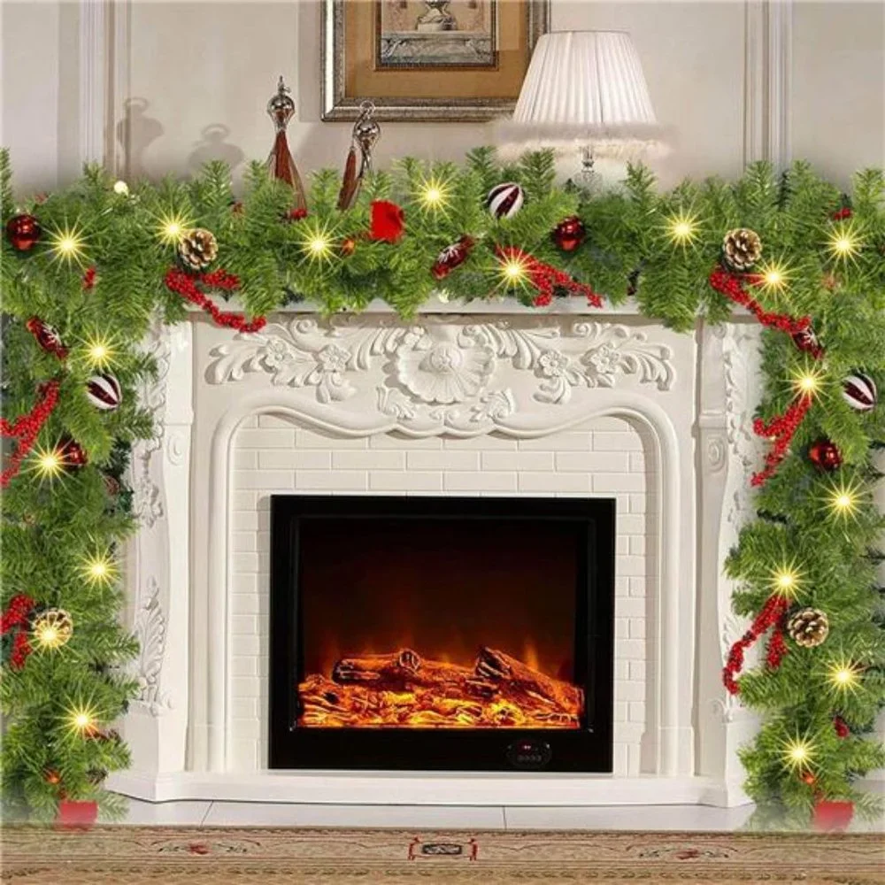 9 FT Artificial Christmas Garland, Pre-Lit 50 LED Battery Operated with 8 Modes